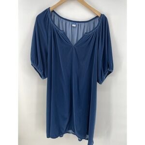 Old Navy Dress Size XL Blue Puff Sleeve Velvet Mini Shift Party Office